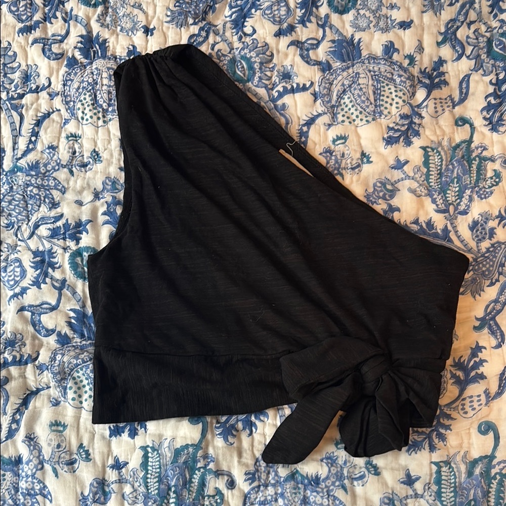 Black One-Shoulder Top with Bow Detail